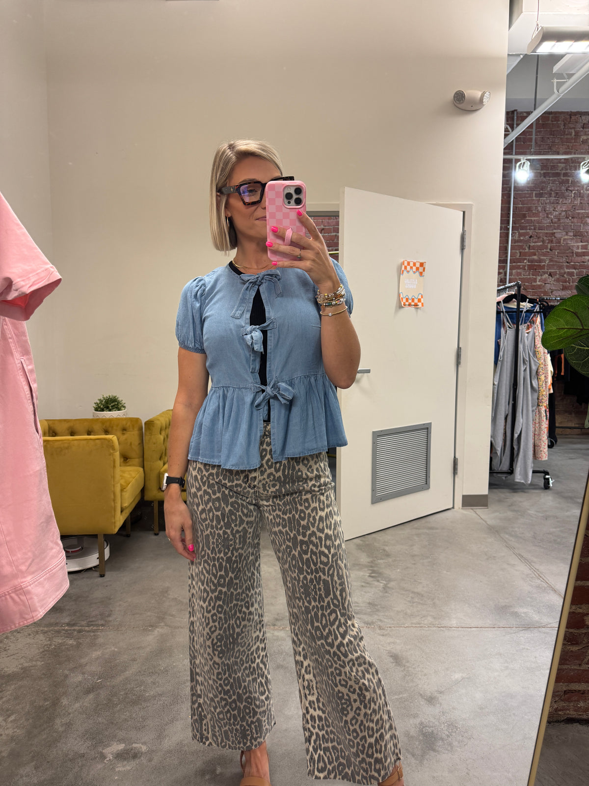 denim tie front top