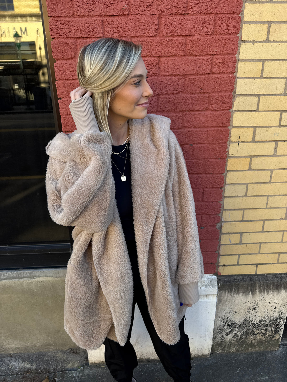 teddy bear cardigan in tan