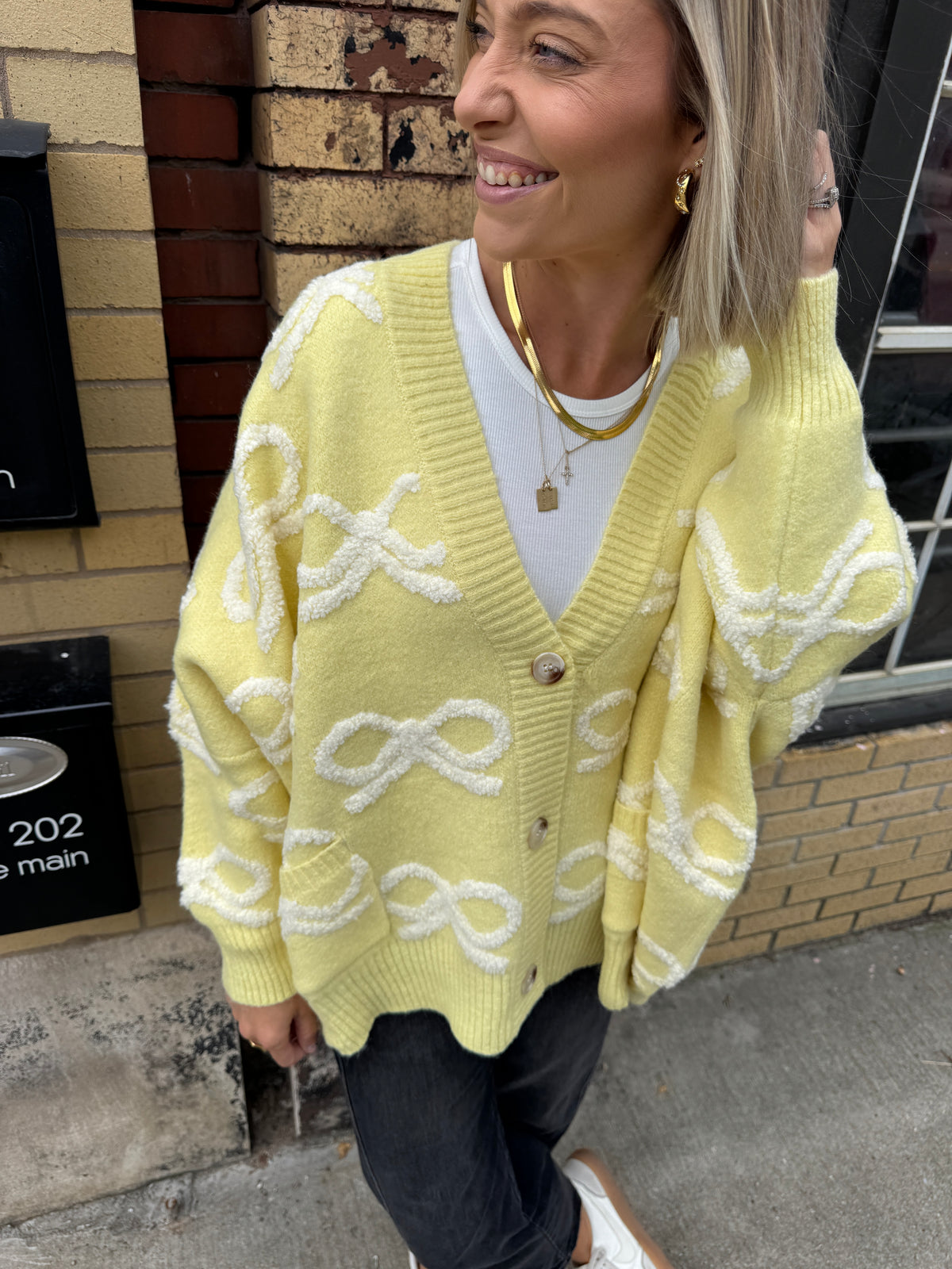ribbon cardigan in yellow