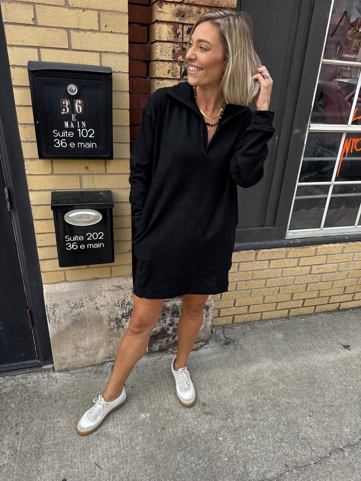 quarter zip sweatshirt dress