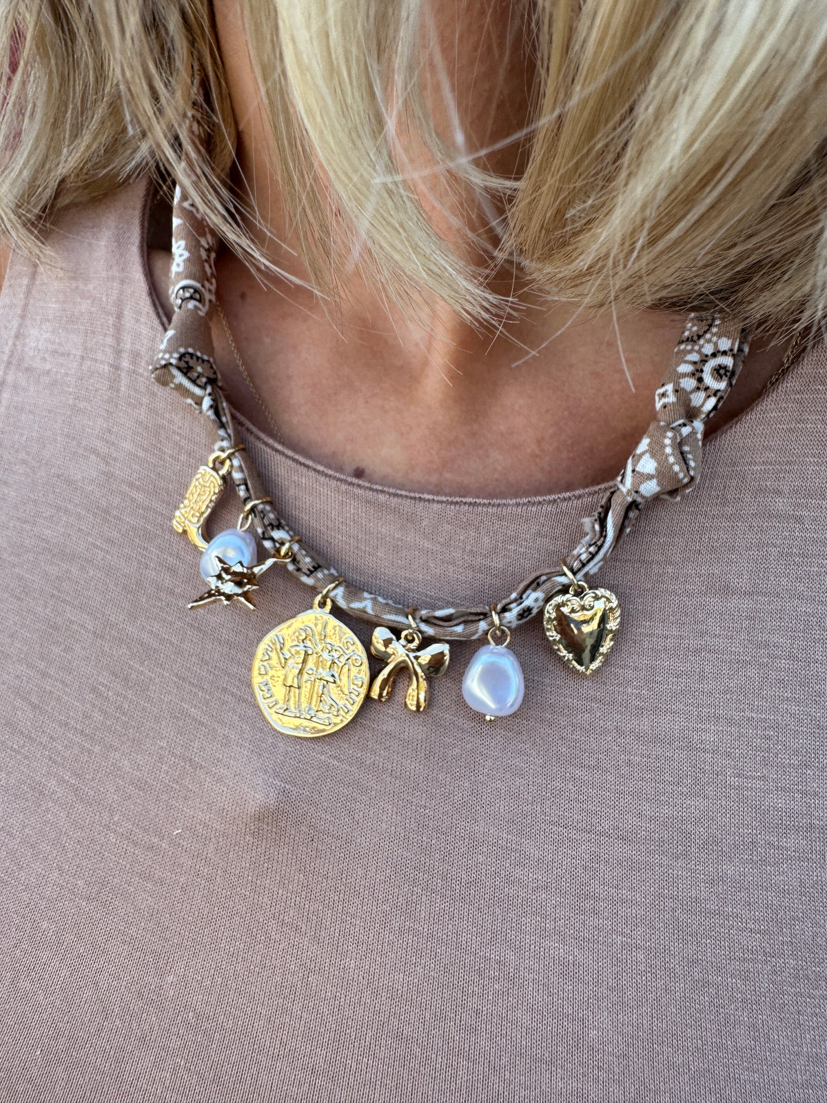 tan bandana charm necklace