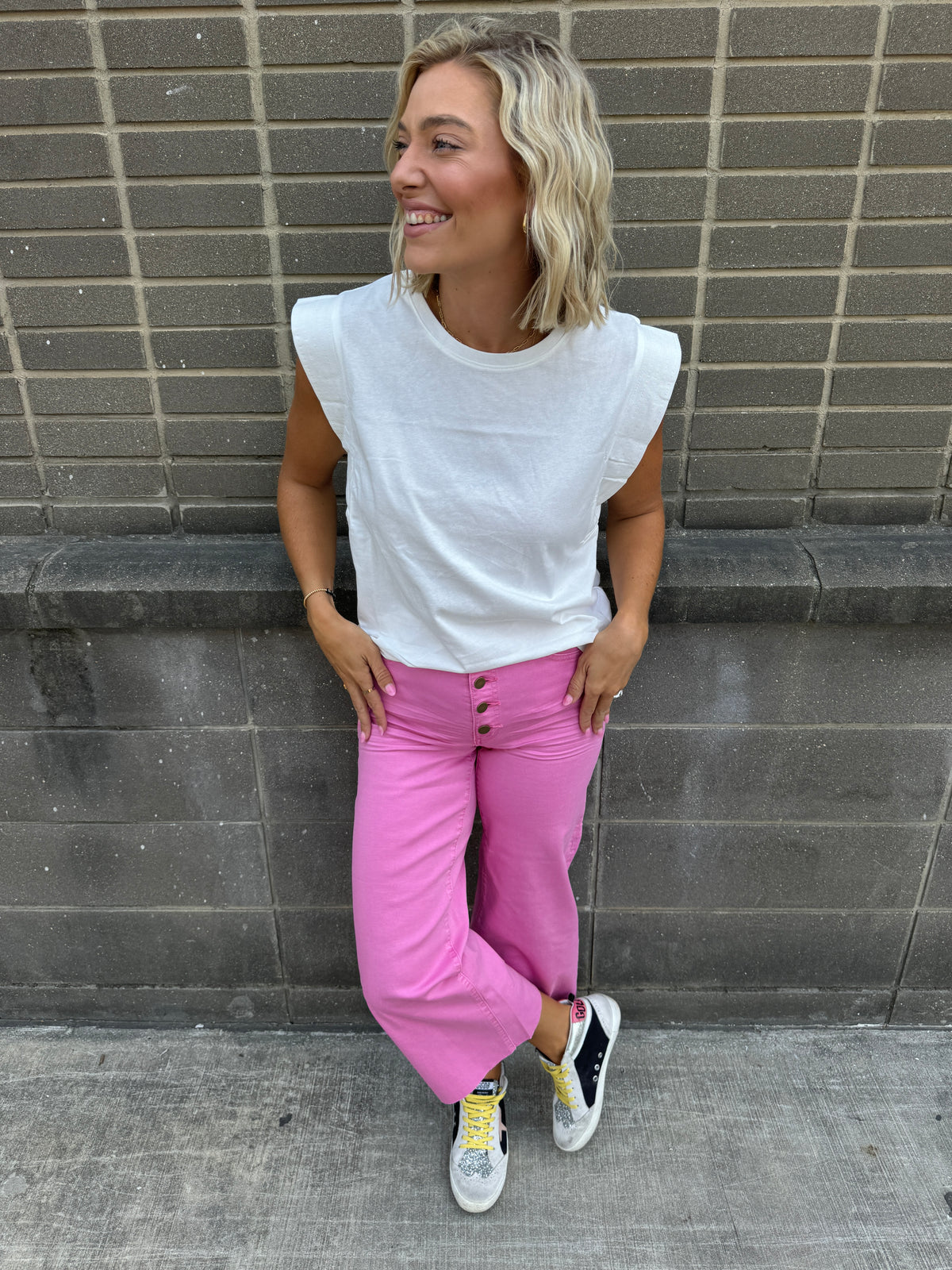 raw hem jean in barbie pink