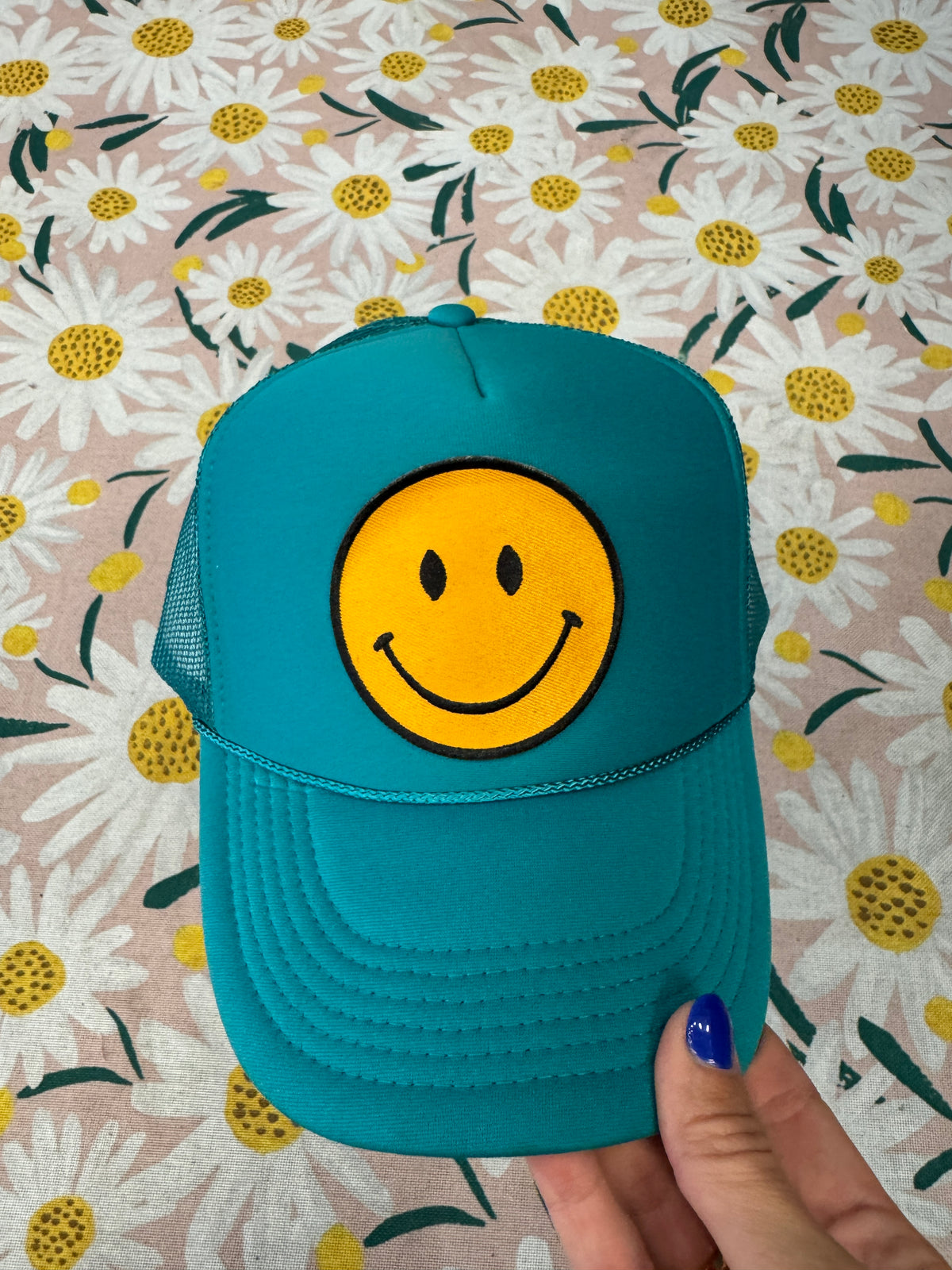 Teal Smiley Trucker Hat
