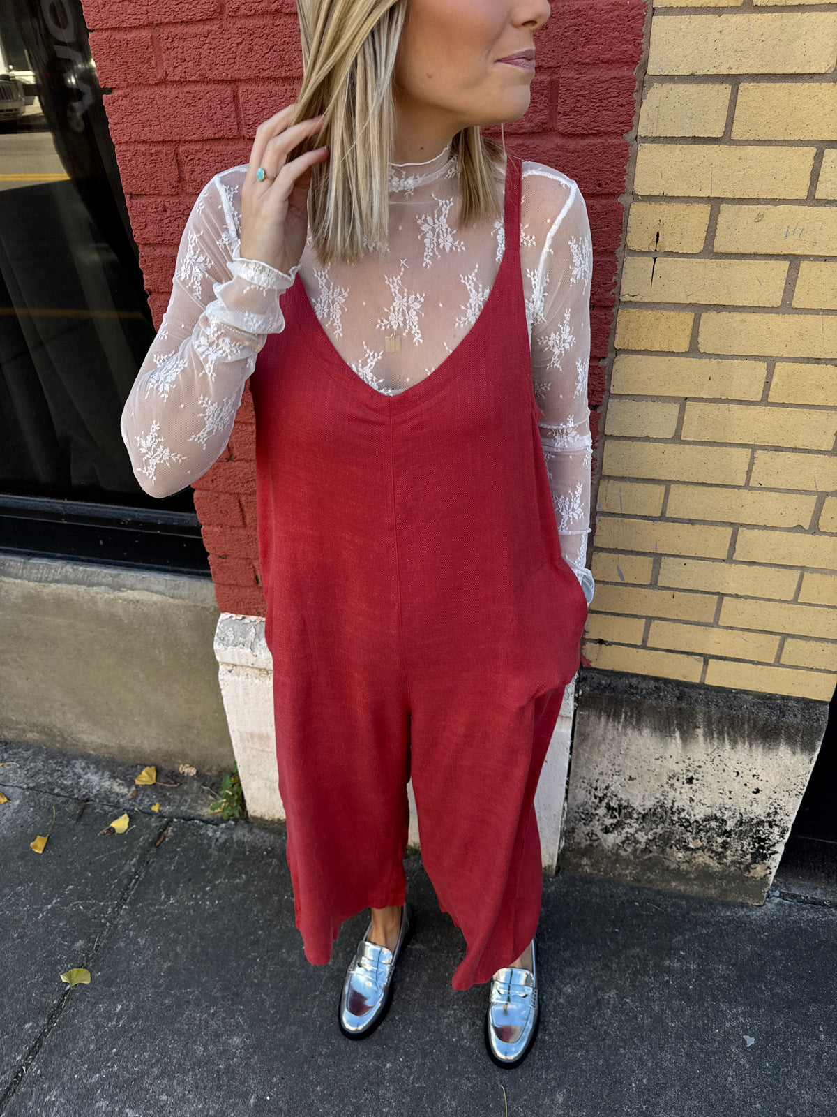 calvin jumpsuit in red