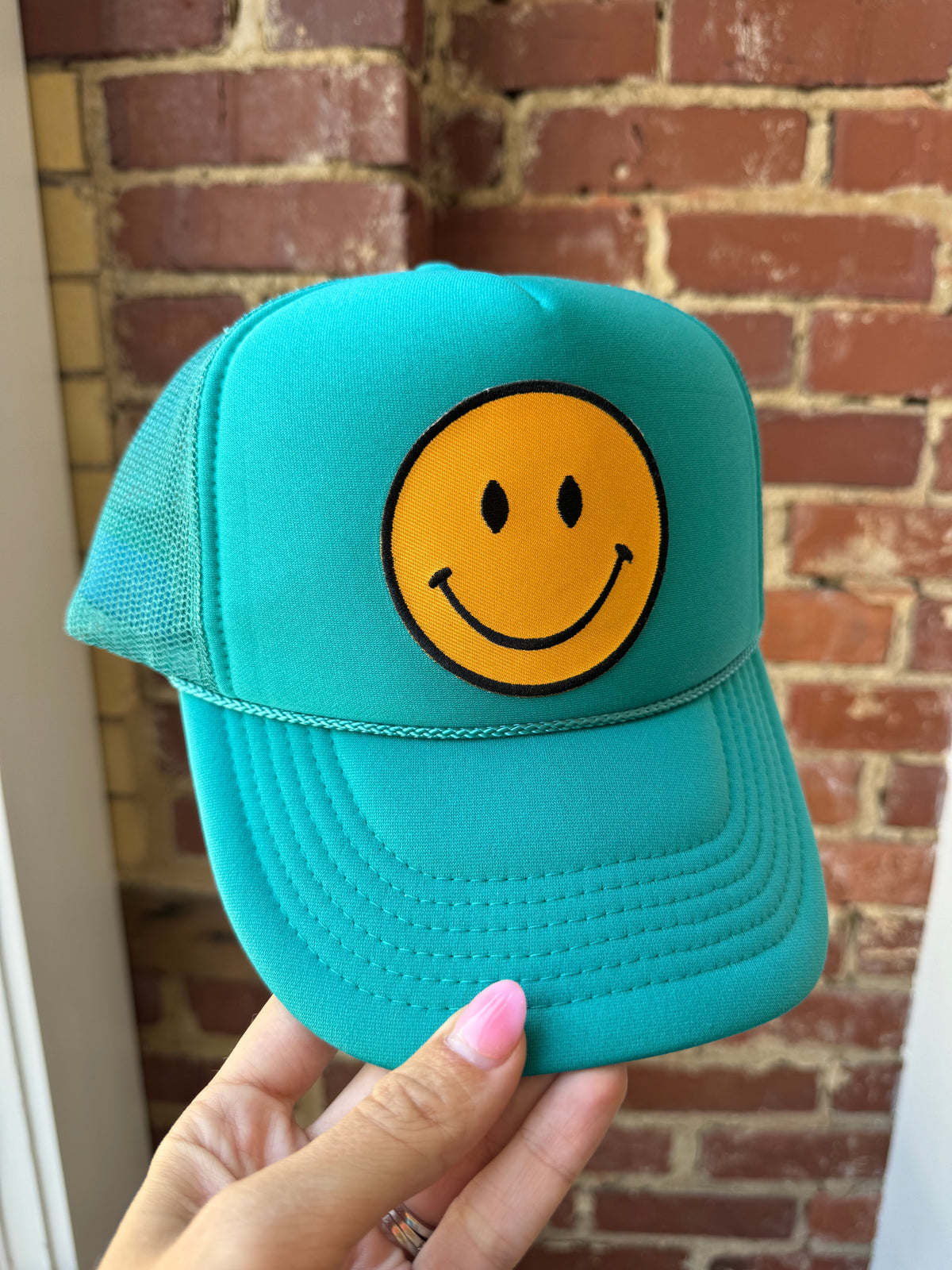 Teal Smiley Trucker Hat