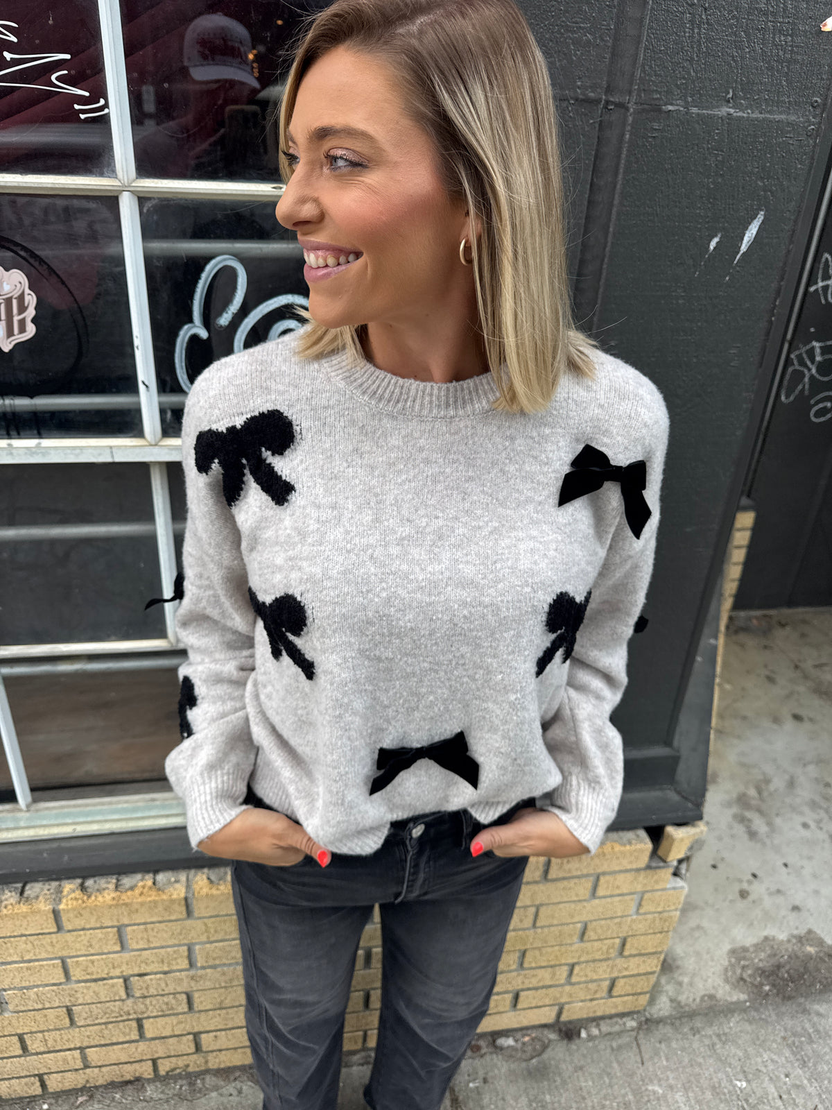 oatmeal bow sweater