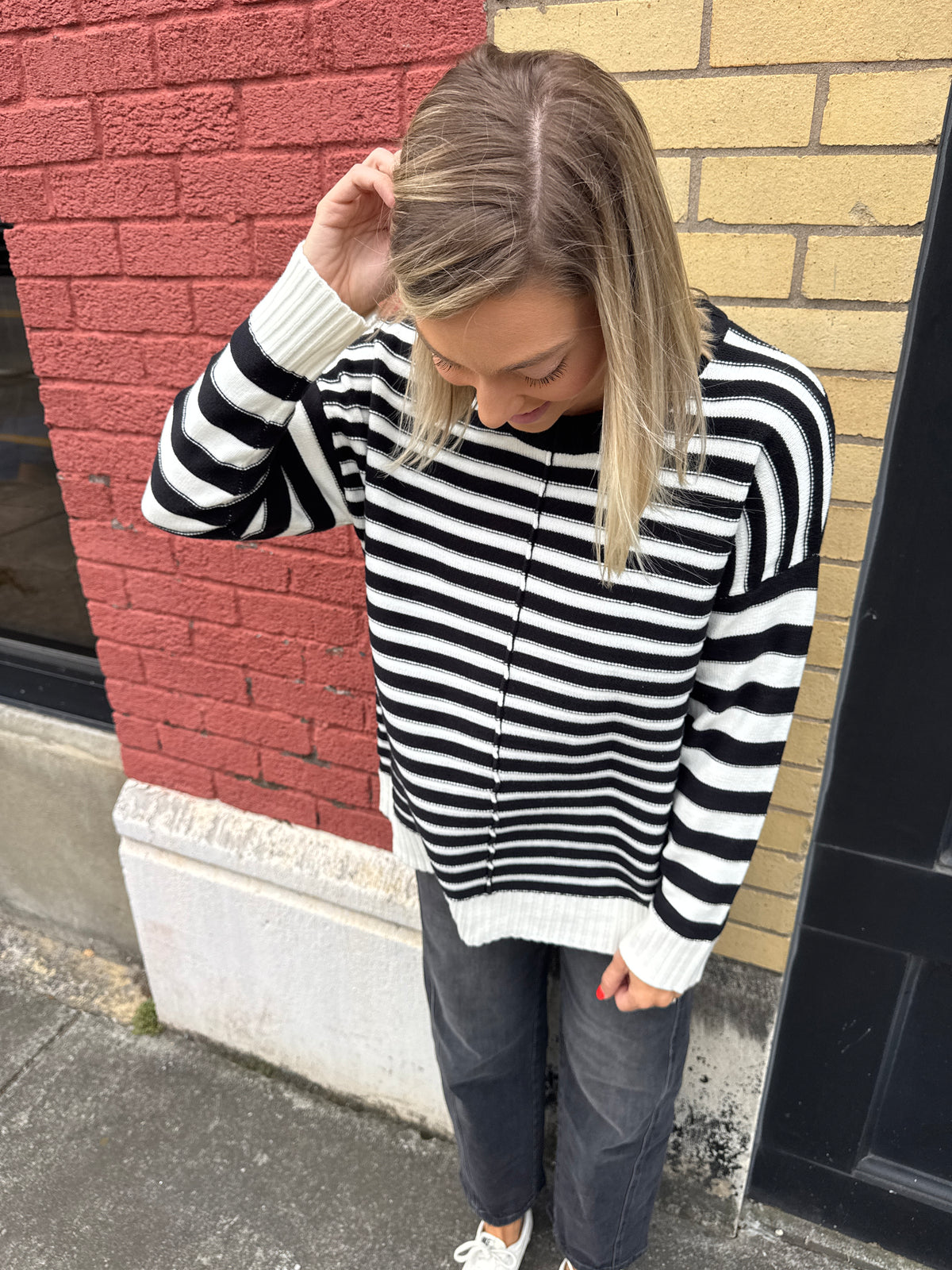 black & white striped sweater