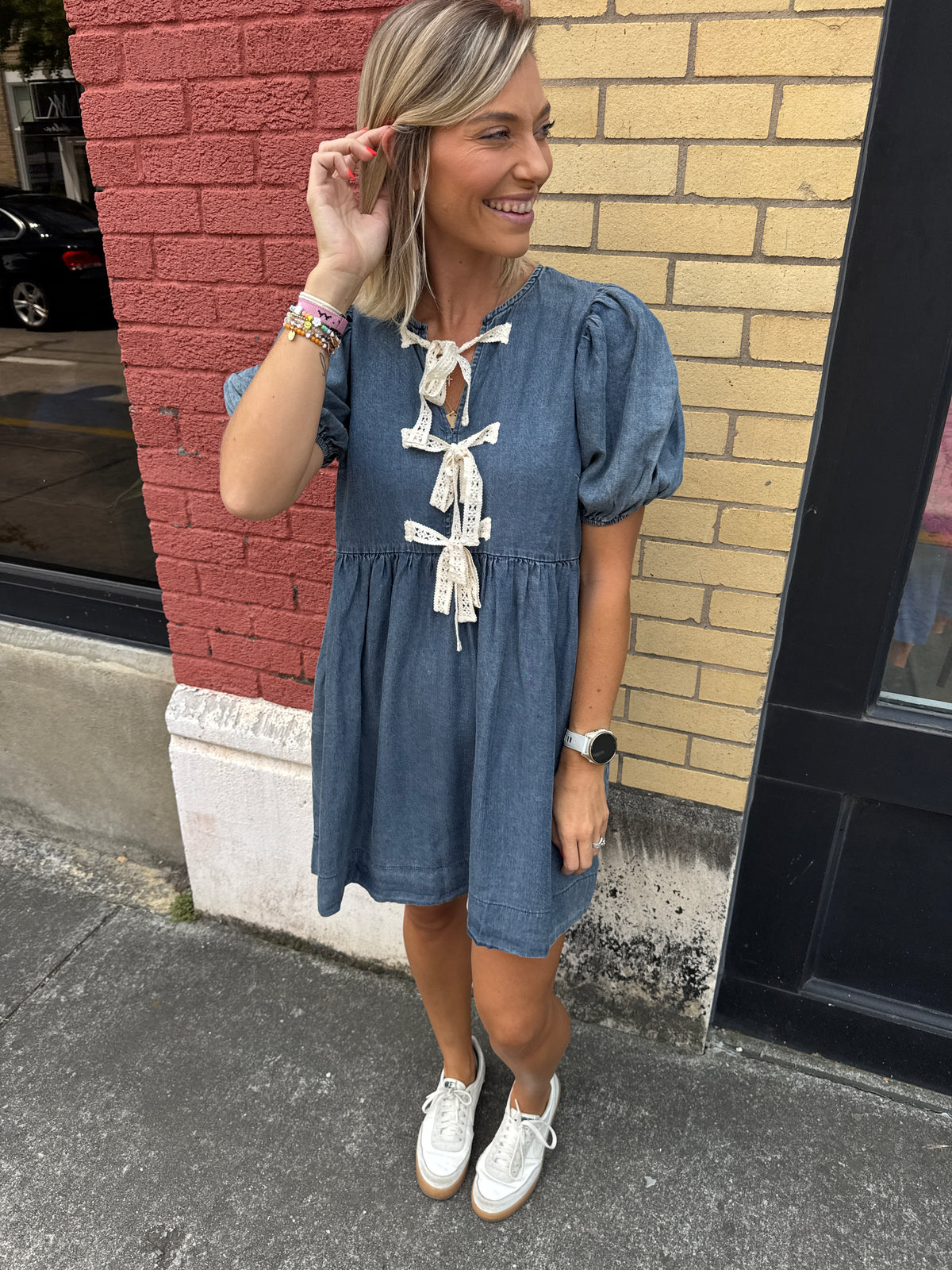 lace & denim dress