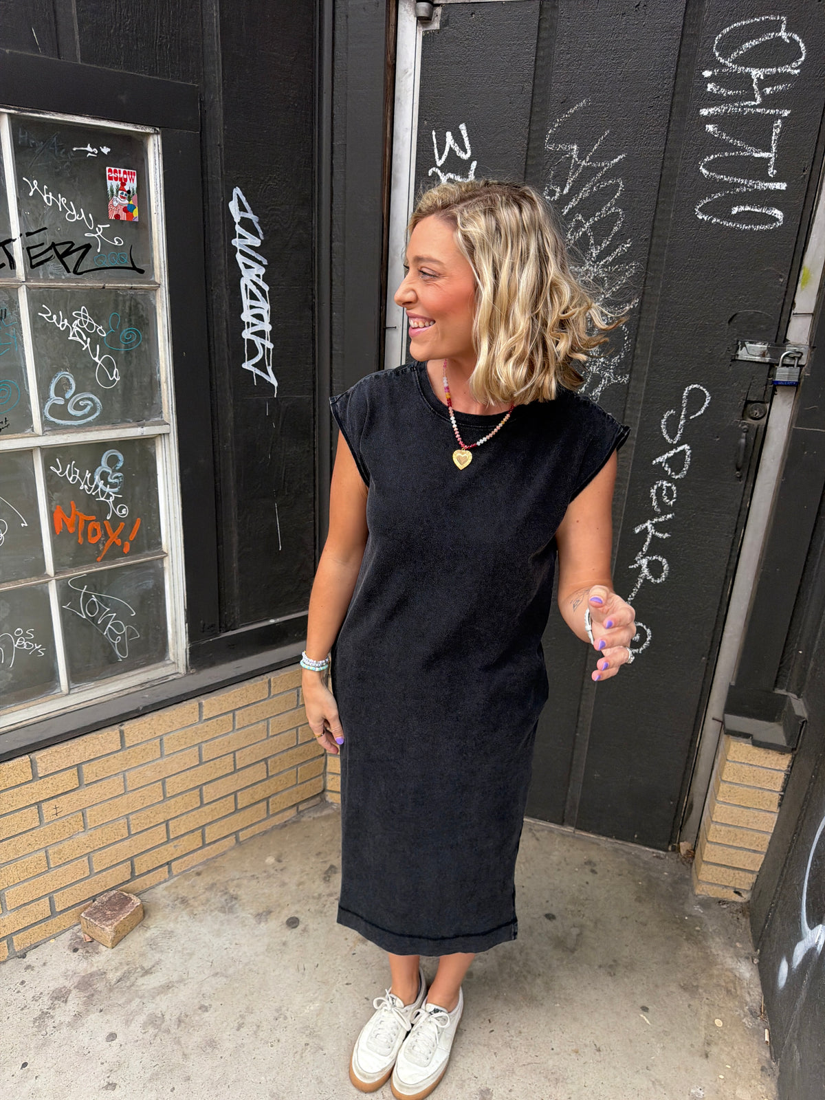 black t-shirt midi dress