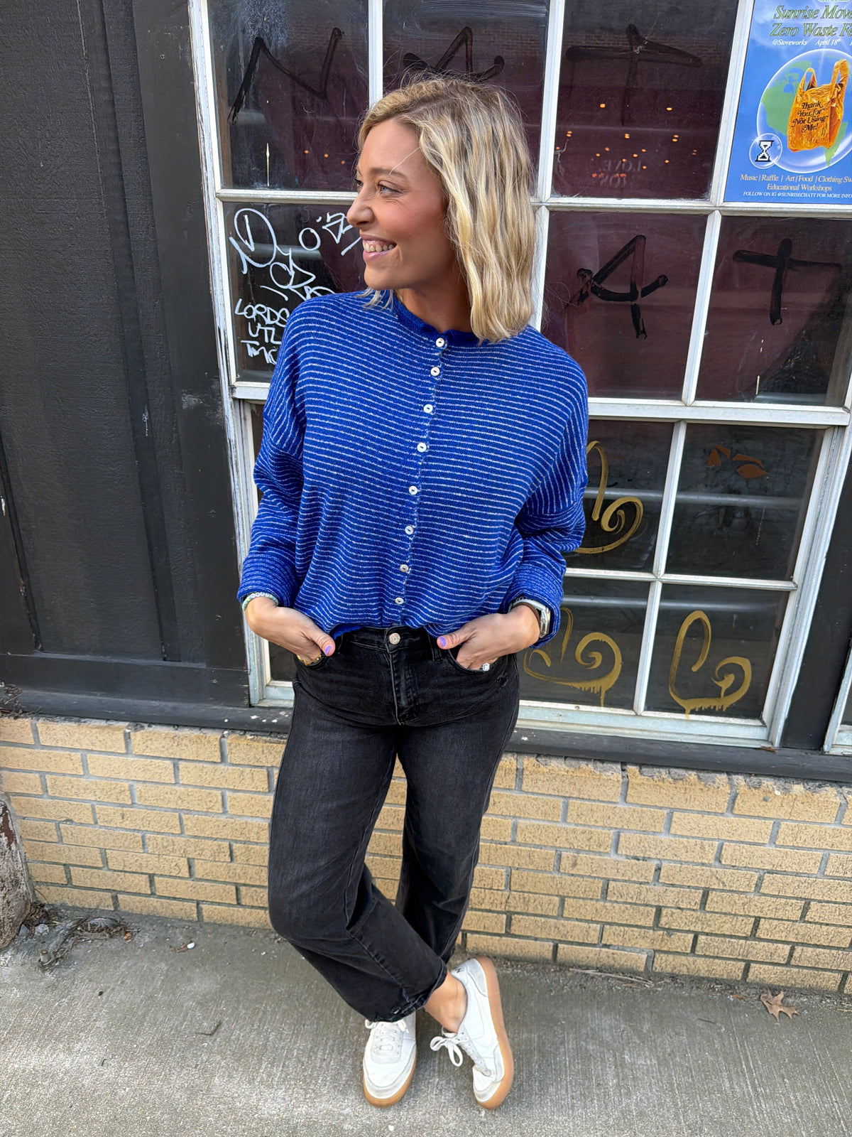 emmie cardigan in blue stripe