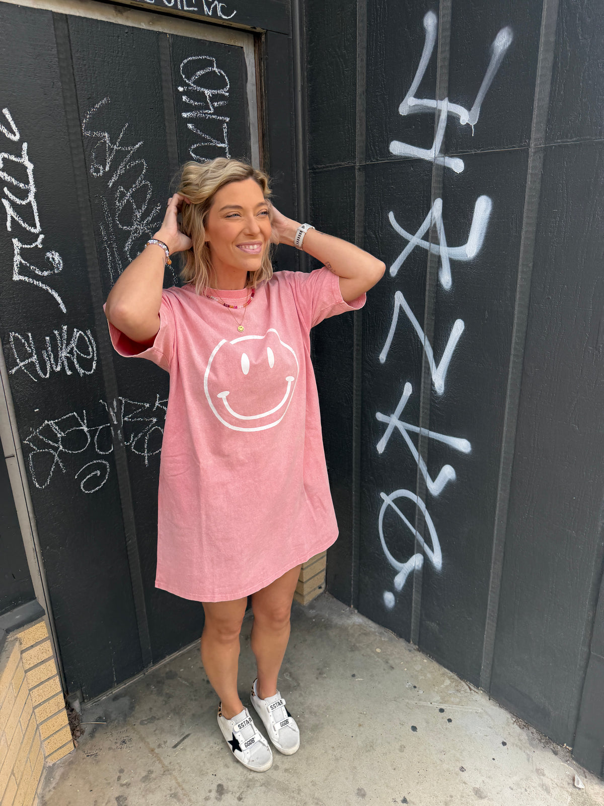 beau t-shirt dress in coral