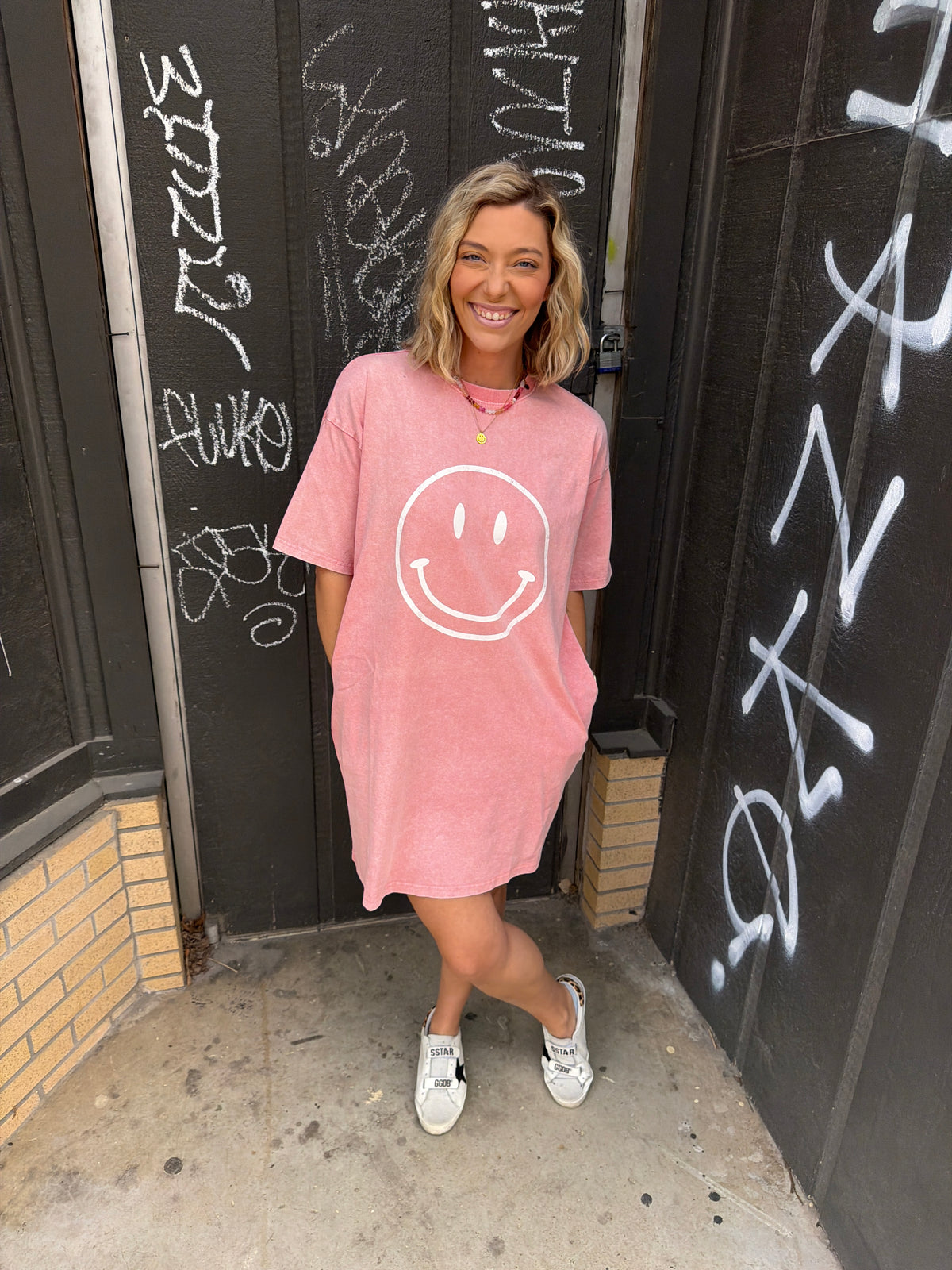 coral t shirt dress Striped Contrast Trim Rib Banded T-shirt Dress