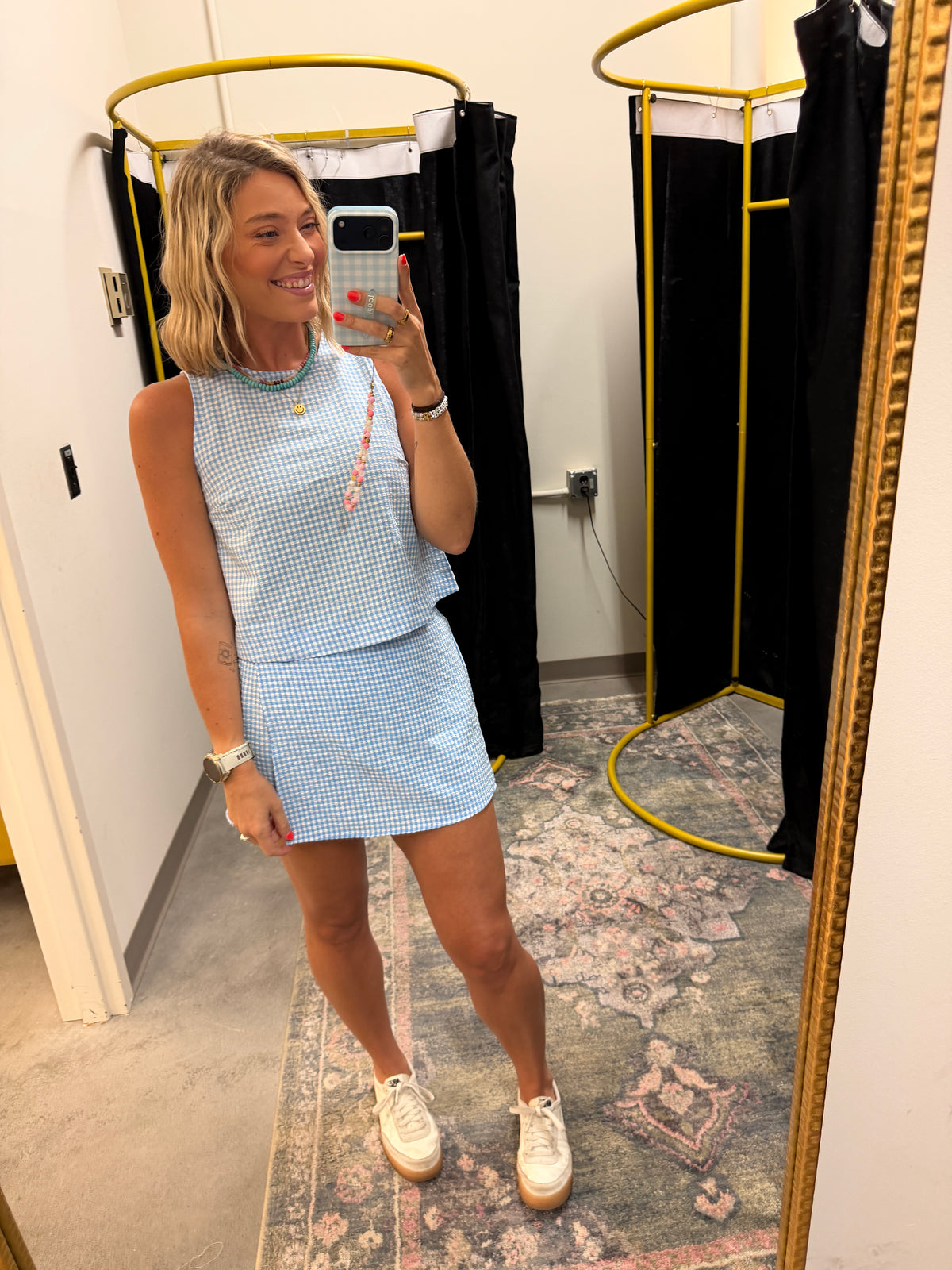 gingham set in blue
