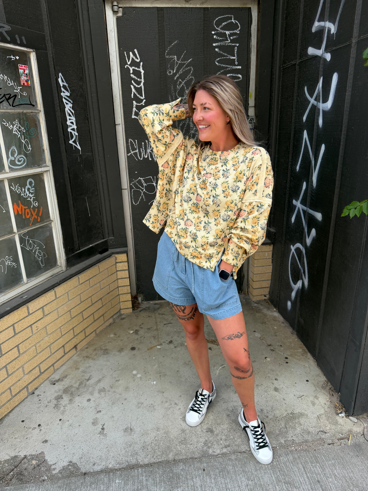 tie waist denim shorts