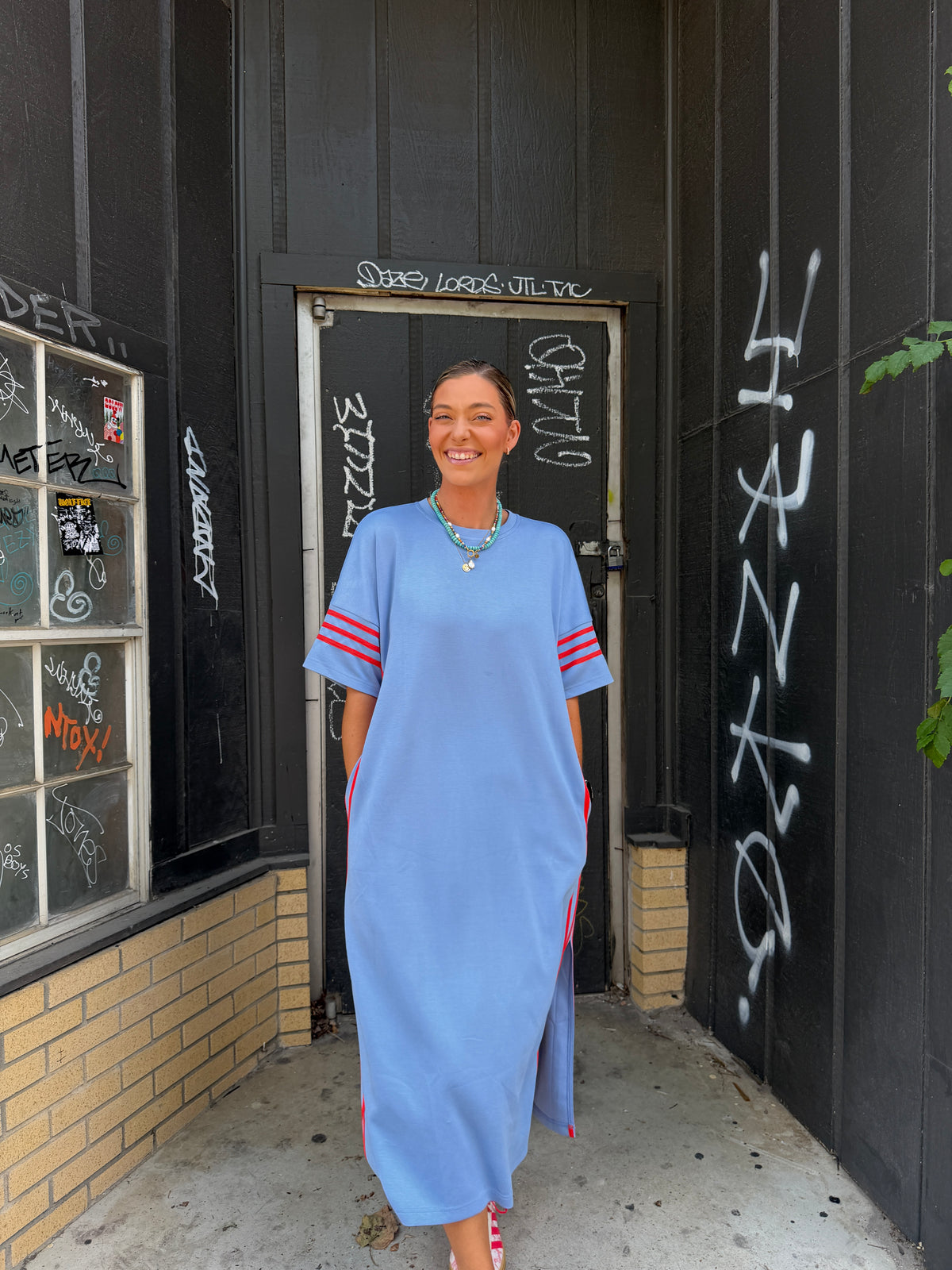 striped & sporty maxi dress